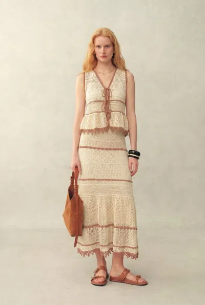 Fabrique Malia Colorblock Sleeveless V Neck Top & Skirt Knit Set In Linen Crochet In Multi