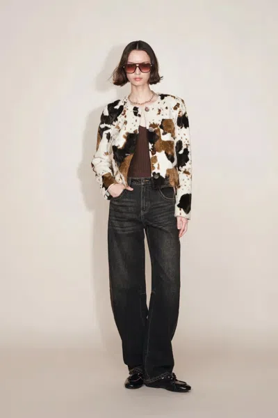 Fabrique Mane Cow Print Short Jacket In Faux Horse Hair In Multi