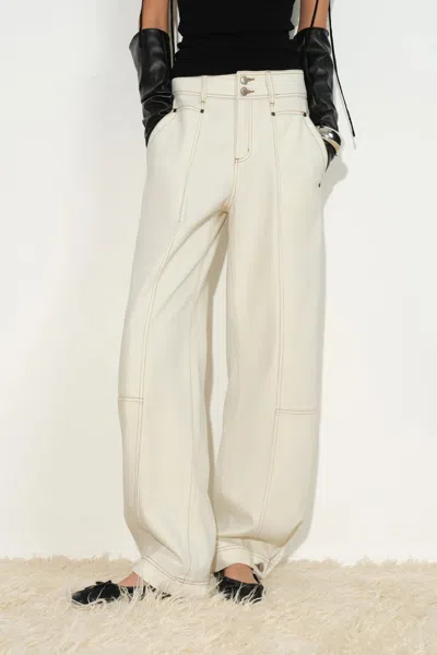 Fabrique Manon Contrast Stitch Deconstructed Barrel Jeans In Cotton Denim In White