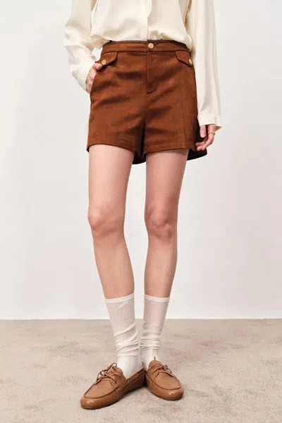 Fabrique Marian Color Block Trim Shorts In Faux Suede