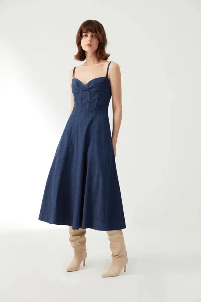 Fabrique Marilyn Dress In Cotton Denim In Blue
