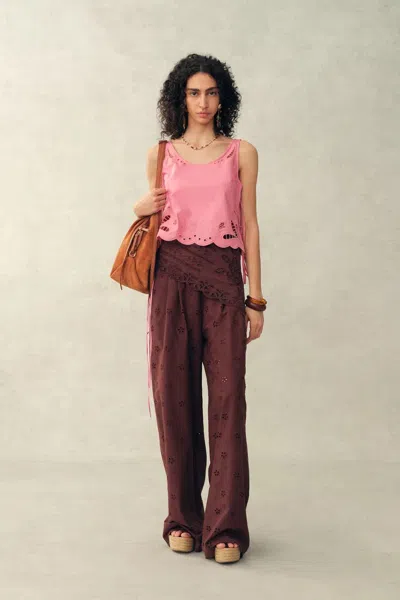 Fabrique Matthias Eyelet Tie Tank In Pima Cotton Poplin In Pink