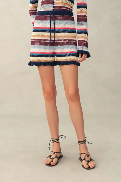 Fabrique Mavis Multi Stripe Knit Shorts In Animal Print
