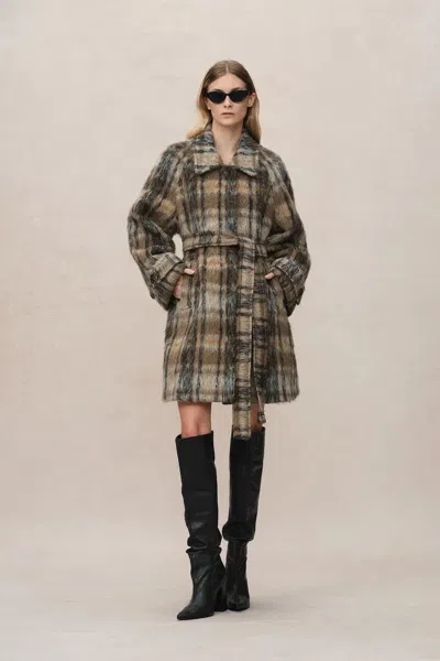 Fabrique Mavis Plaid Coat In Brushed Single-face Wool
