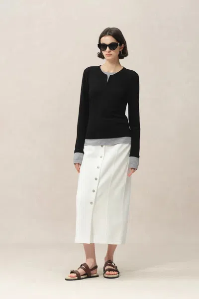 Fabrique Maya Black And Grey Layered Look Long Sleeve Top In Tencel-merino