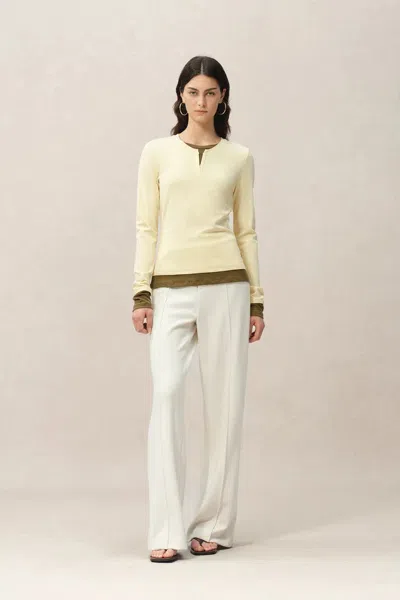 Fabrique Maya Yellow And Brown Layered Look Long Sleeve Top In Tencel-merino Tech