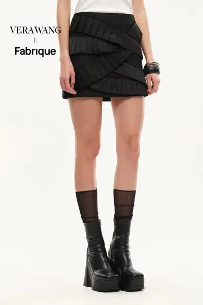 Fabrique Maze Asymmetric Pleat Skirt In Lightweight Blend In Black