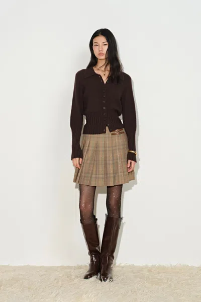 Fabrique Meave Fitted Gigot Sleeves Cardigan In Wool Blend Knit In Earth Tone