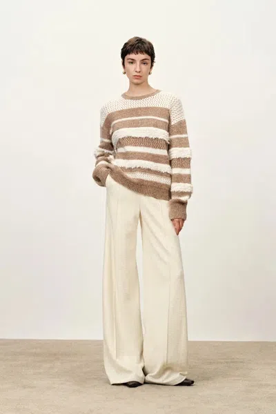Fabrique Megan Multi Texture Striped Sweater In Merino Mohair Wool Knit