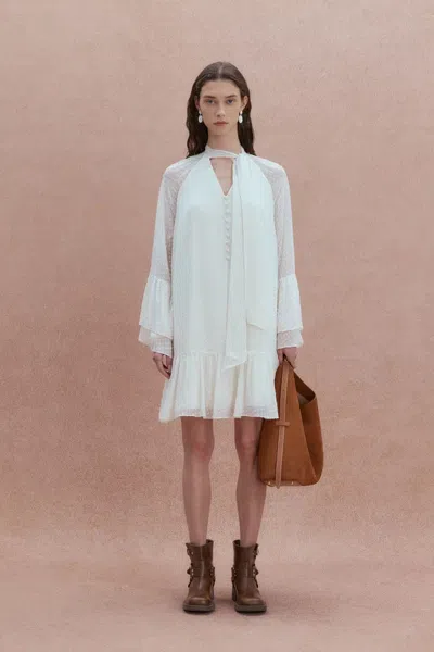 Fabrique Megan Ruffle Polka Dot Shirt Dress In Mulberry Silk Burnout Jacquard In White