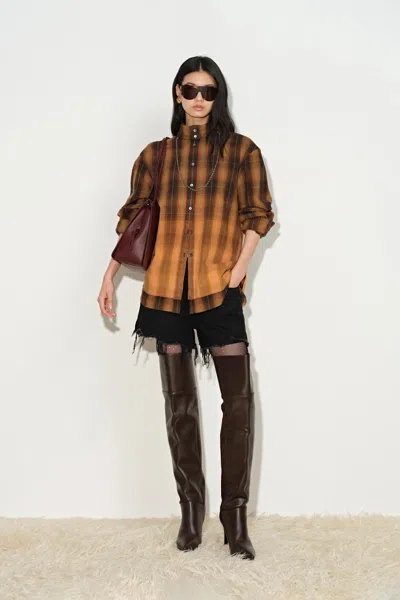Fabrique Meliora Gradient Plaid Faux Layered Shirt In Lightweight Flannel In Multi