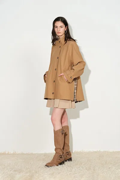 Fabrique Merit Detachable Hood Check Panel Jacket In Brown