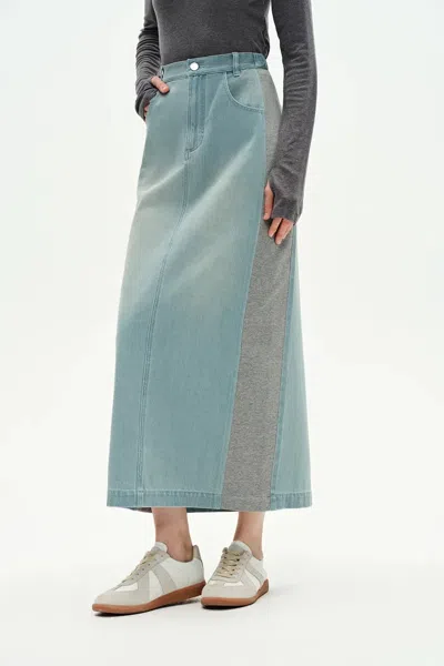 Fabrique Mermaid Midi Skirt In Cotton Jersey Denim In Blue