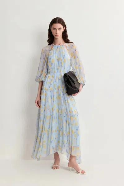 Fabrique Mia Flora Dress In Crepe Georgette In Blue