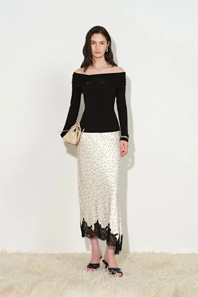 Fabrique Mia Metallic Button Off Shoulder Knit Top In Stretch Knit In Black