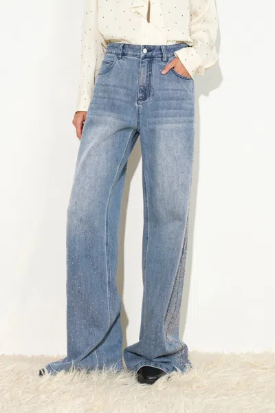 Fabrique Mia Ombré Crystal Embellished Jeans In Cotton Denim In Blue