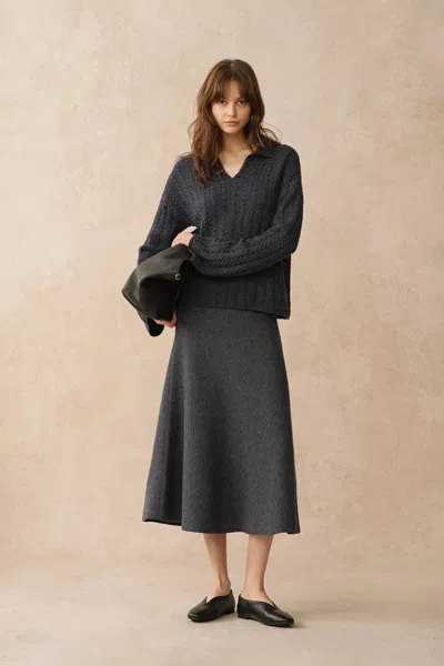 Fabrique Miko Chunky Sweater In Merino Wool Cable Knit In Gray