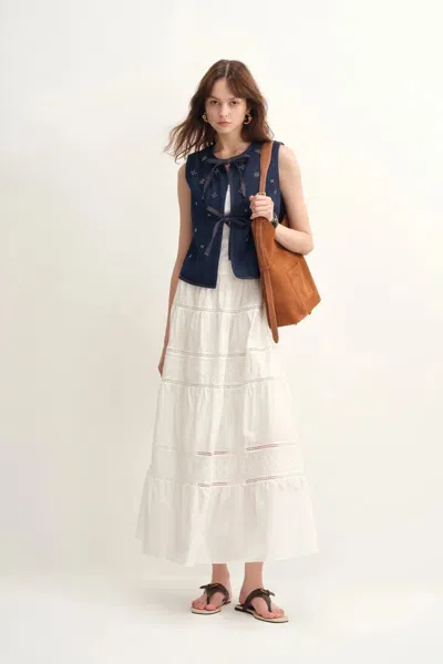 Fabrique Mira Hand Beaded Star Embellished Sleeveless Top In Lyocell Denim In Blue