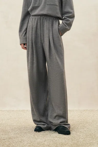 Fabrique Miranda Pleated Drawstring Wide Leg Pants In Wool Blend In Gray