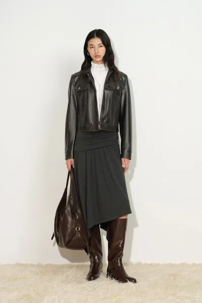 Fabrique Miriam Vintage Wash Fitted Biker Jacket In Vegan Leather In Black