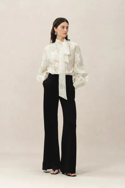 Fabrique Mirta Tie-neck Top In Embroidered Fine Mesh In White