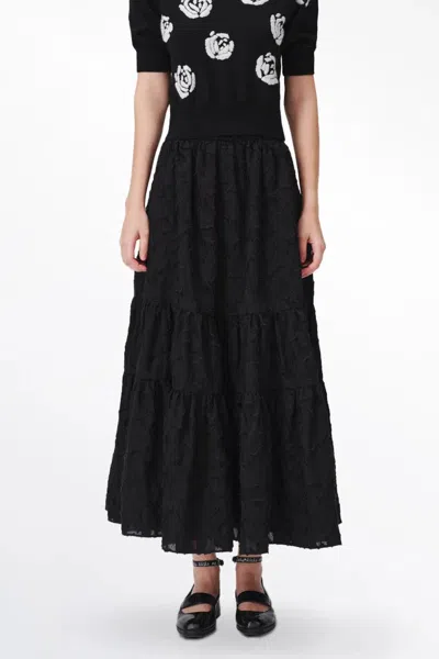 Fabrique Mischa Midi Skirt In Devoré Viscose Blend In Black