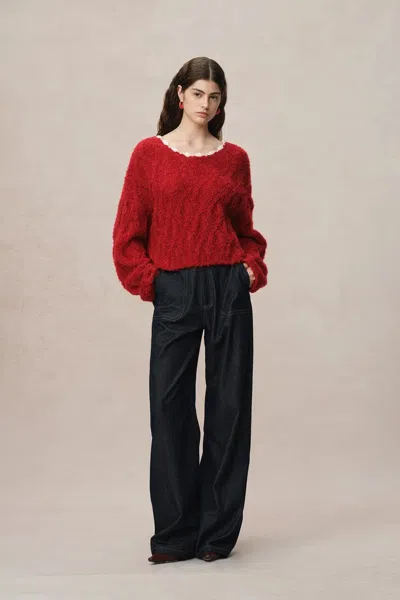 Fabrique Mist Sweater In Kid Mohair Bouclé Knit In Red