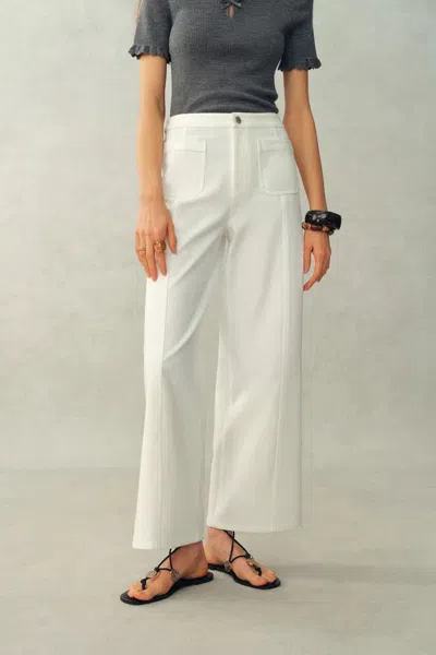 Fabrique Mix Front Patch-pocket Ankle Pants In Stretch Cotton Blend In White