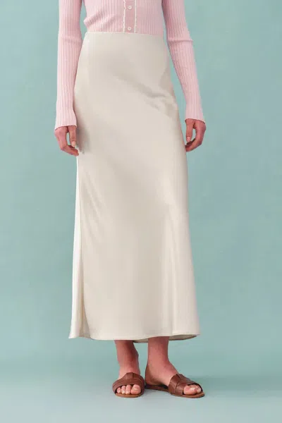 Fabrique Moon White Skirt In Premium Silky Satin In Neutral