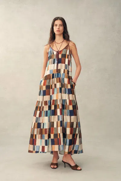 Fabrique Morven Mosaic-print Robe Dress In Brushed Silk-blend Fabric In Multi