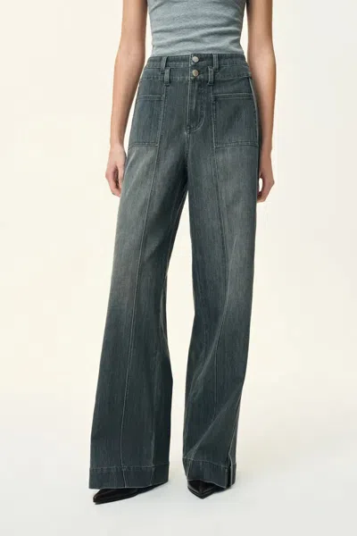 Fabrique Moss Smoky Grey 3d Wide Leg Jeans In Micro Stretchy Denim In Gray
