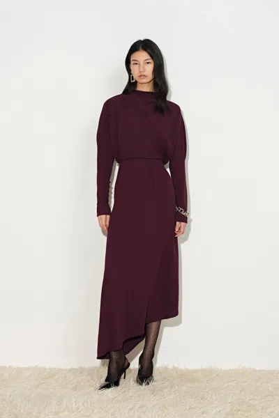 Fabrique Munich Draped Layered Bodice Gigot Sleeve Dress In Purple