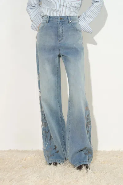 Fabrique Myla Burnout Mesh Wide Leg Jeans In Blue