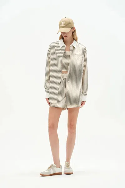 Fabrique Nao Casual Striped Shirt In Cotton Poplin In Black