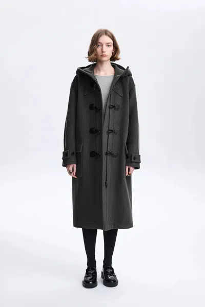 Fabrique Nara Hand-finished Horn Button Coat In Wool Melton In Gray