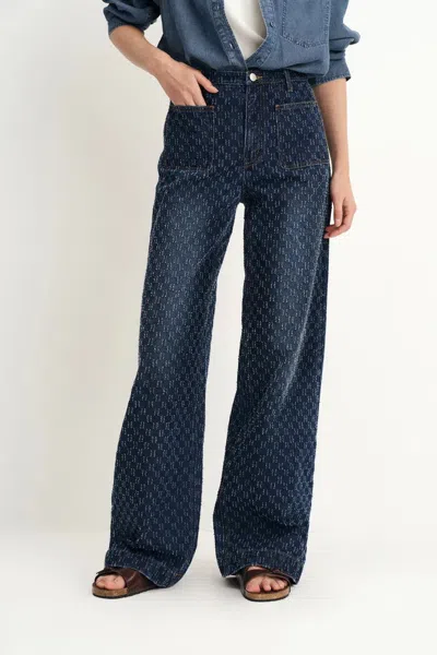 Fabrique Natalie Gradient Straight Jeans In Diamond Jacquard Cotton Denim In Blue