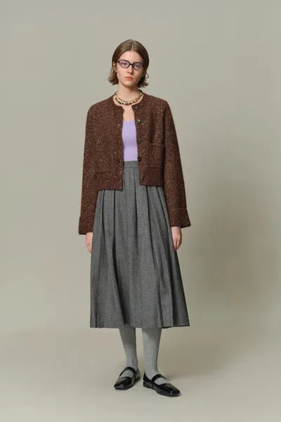 Fabrique Natalie Knit Cardigan In Wool Speckled Yarn