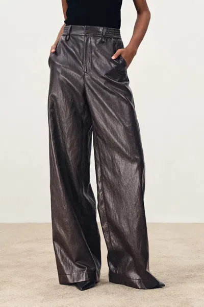 Fabrique Nellie Elasticated Waist Wide Leg Trousers In Protein Leather In Black
