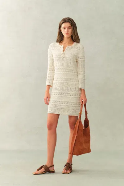 Fabrique Nelly Round Neck Dress In Cotton Knit In White