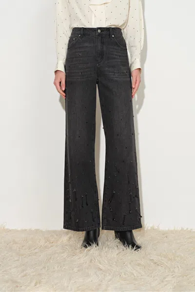 Fabrique Nia Hand Studded Fringed Straight Leg Jeans In Black