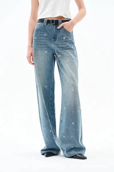 Fabrique Nico Hand Sewn Embellished Jeans In New Lightweight Washed Denim In Blue