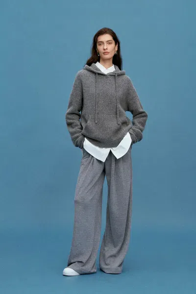 Fabrique Nicole Hooded Sweater In Wool Bouclé In Gray