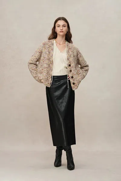 Fabrique Nika Zodiac Jacquard Knit Cardigan In Wool Mohair Pom Pom Knit In Multi