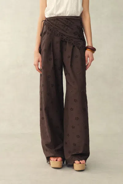 Fabrique Nina Embroidered Scraf Wrap Pants In Cotton In Brown