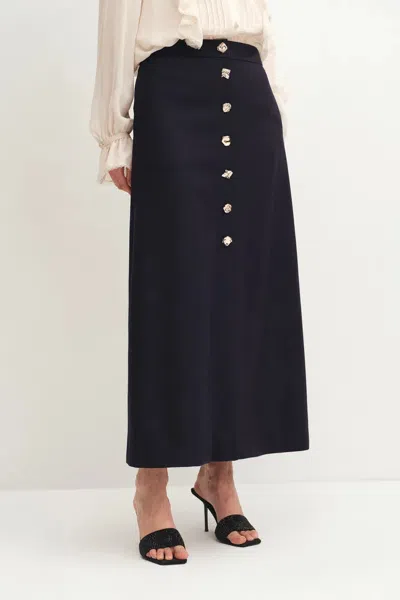 Fabrique Nora Buttoned Up A-line Skirt In Australian Merino Wool In Blue