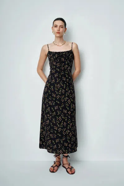 Fabrique Nora Floral Slip Camin Dress In Mulberry Silk Crepe In Black