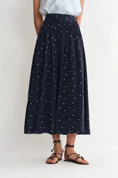 Fabrique Nora Polka Dot Skirt In Linen Blend In Blue