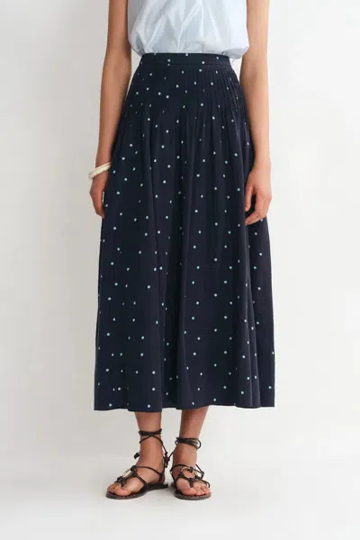 Fabrique Nora Polka Dot Skirt In Linen Blend In Blue