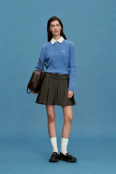 Fabrique Nova Cable Sweater In Merino Cashmere Knit In Blue