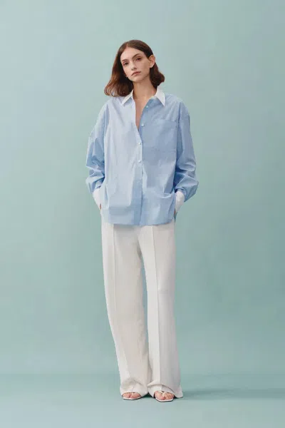Fabrique Nyota Contrast Color Shirt In Cotton Poplin In Blue